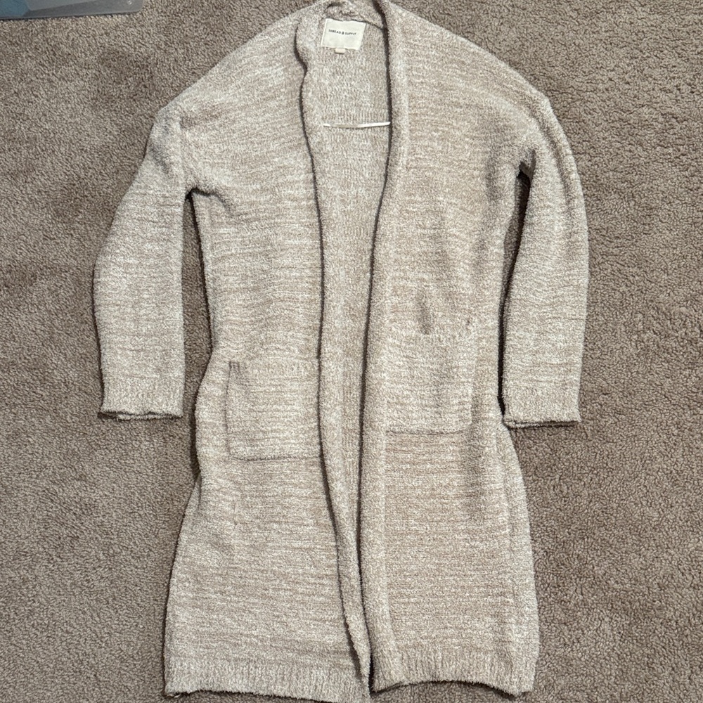 Thread & Supply Light Gray Open Front Cardigan